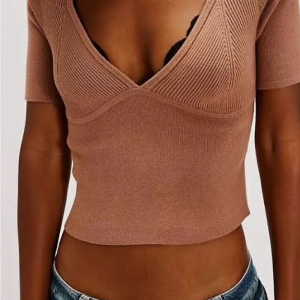 Free People Tan V-Neck